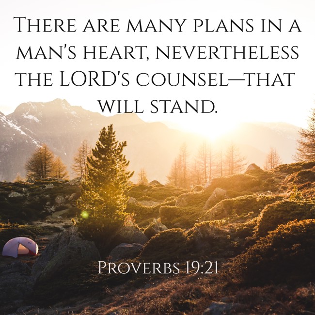 There are many plans in a man's heart, nevertheless the LORD's counsel—that will stand. - Proverbs 19:21
