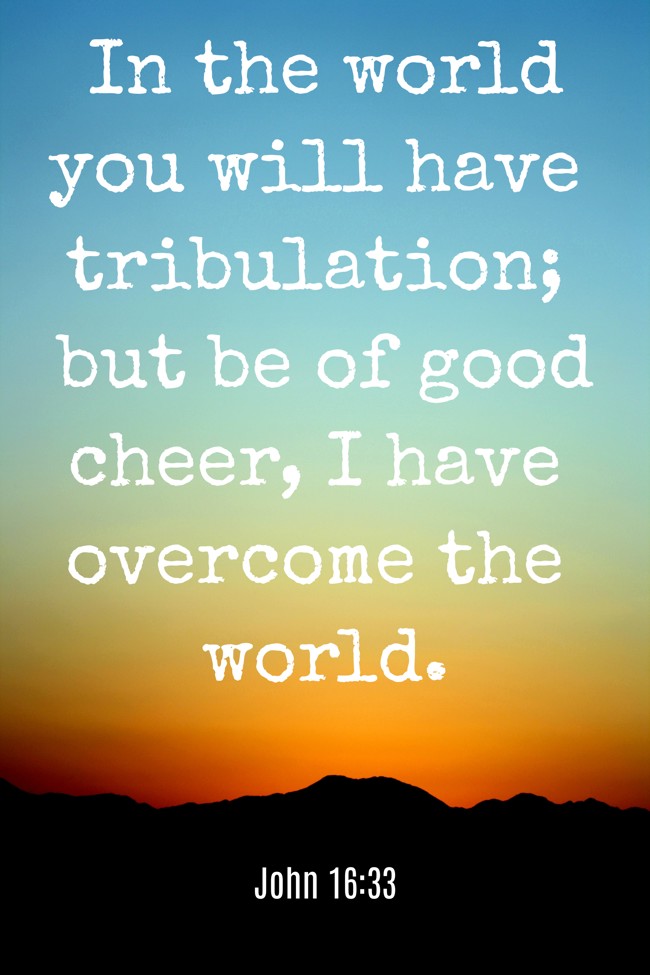 In the world you will have tribulation; but be of good cheer, I have overcome the world. - John 16:33