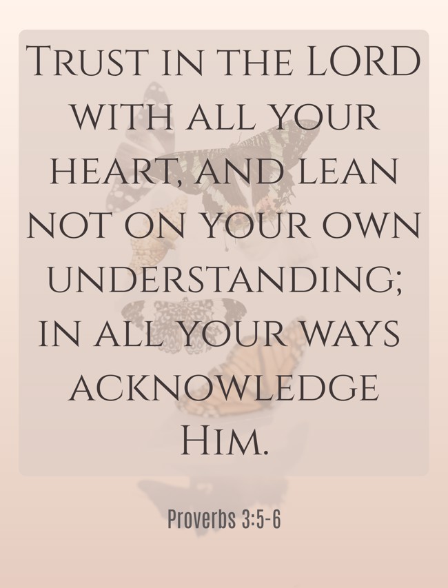 Trust in the LORD with all your heart, and lean not on your own understanding; in all your ways acknowledge Him. - Proverbs 3:5-6