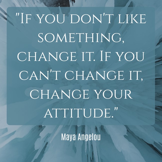 If you don't like something, change it. If you can't change it, change your attitude. - Maya Angelou