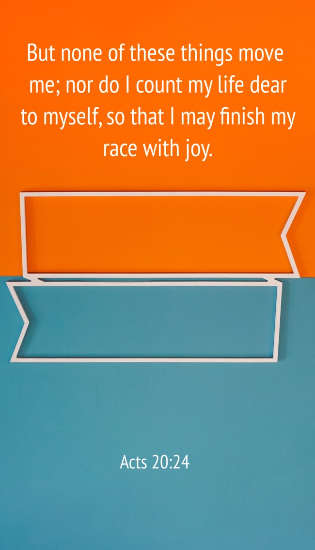But none of these things move me; nor do I count my life dear to myself, so that I may finish my race with joy. - Acts 20:24