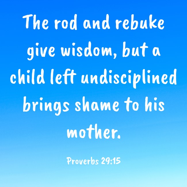 The rod and rebuke give wisdom, but a child left undisciplined brings shame to his mother. - Proverbs 29:15