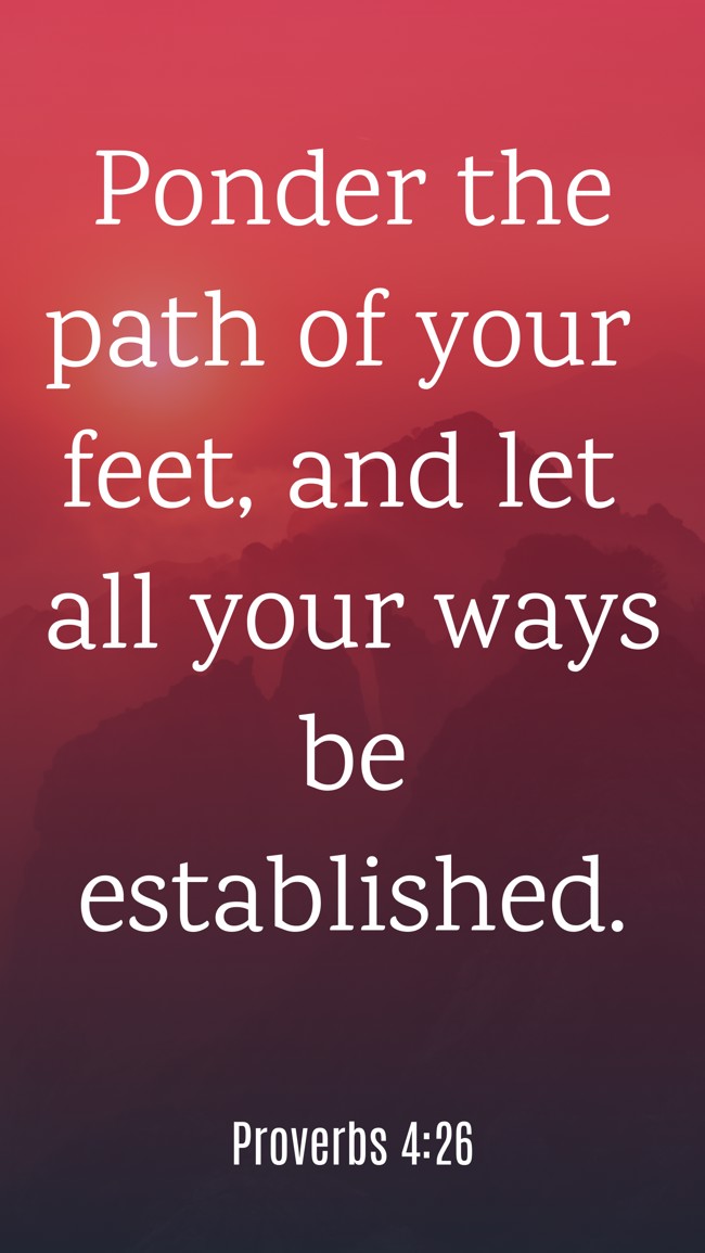 Ponder the path of your feet, and let all your ways be established. - Proverbs 4:26