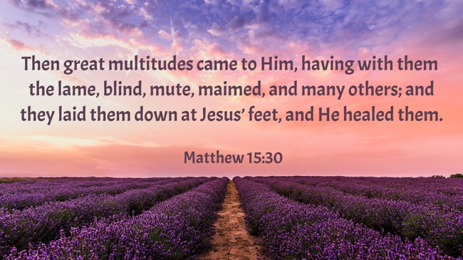 Then great multitudes came to Him, having with them the lame, blind, mute, maimed, and many others; and they laid them down at Jesus’ feet, and He healed them. - Matthew 15:30