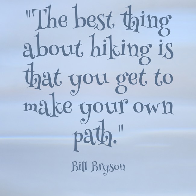 The best thing about hiking is that you get to make your own path. - Bill Bryson