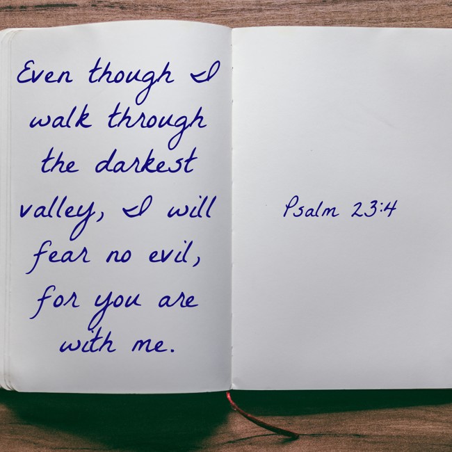 Even though I walk through the darkest valley, I will fear no evil, for you are with me. - Psalm 23:4