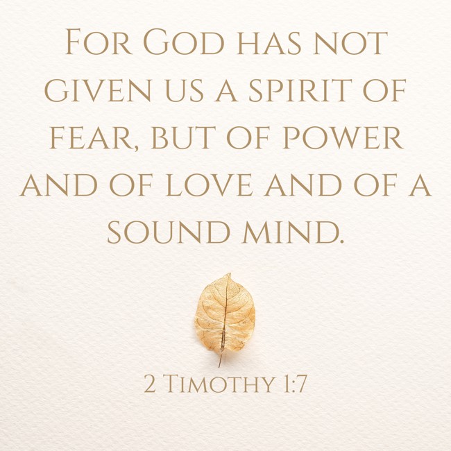 For God has not given us a spirit of fear, but of power and of love and of a sound mind. - 2 Timothy 1:7