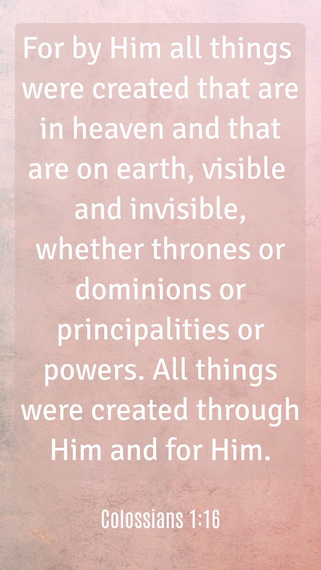  For by Him all things were created that are in heaven and that are on earth, visible and invisible, whether thrones or dominions or principalities or powers. All things were created through Him and for Him.   - Colossians 1:16 