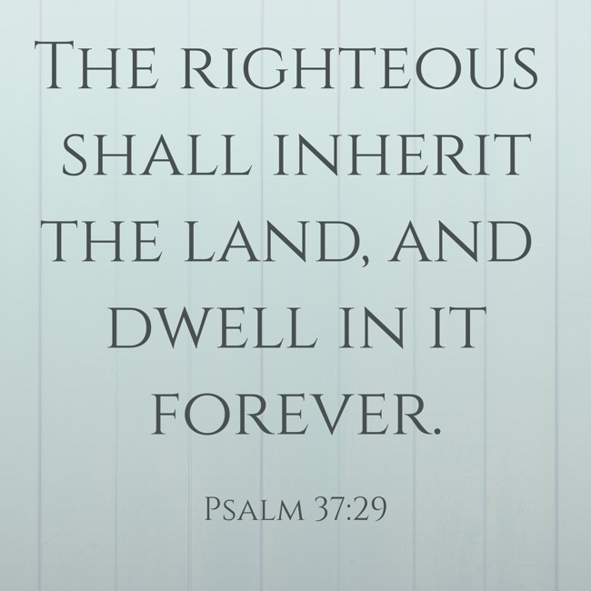  The righteous shall inherit the land, and dwell in it forever.   - Psalm 37:29 