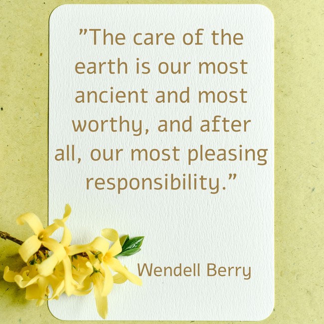  The care of the earth is our most ancient and most worthy, and after all, our most pleasing responsibility.   - Wendell Berry 
