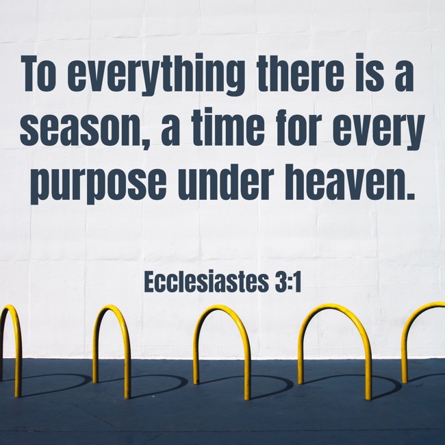 To everything there is a season, a time for every purpose under heaven. - Ecclesiastes 3:1