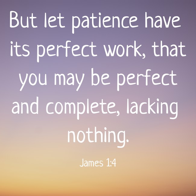 But let patience have its perfect work, that you may be perfect and complete, lacking nothing. - James 1:4
