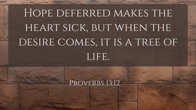 Hope deferred makes the heart sick, but when the desire comes, it is a tree of life. - Proverbs 13:12