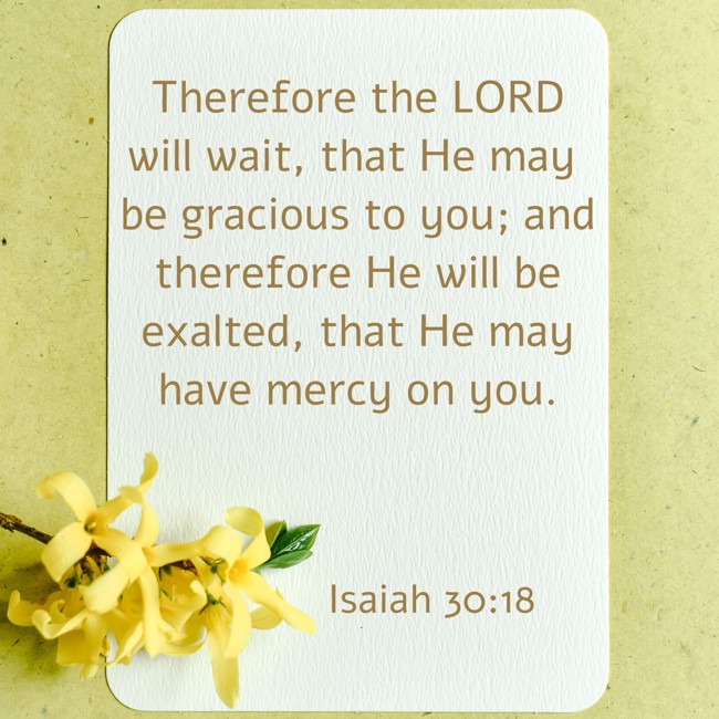Therefore the LORD will wait, that He may be gracious to you; and therefore He will be exalted, that He may have mercy on you. - Isaiah 30:18