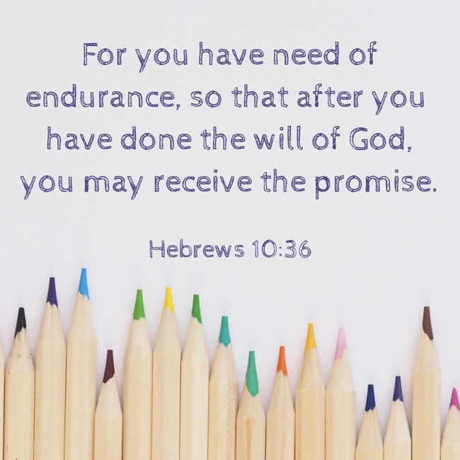 For you have need of endurance, so that after you have done the will of God, you may receive the promise. - Hebrews 10:36