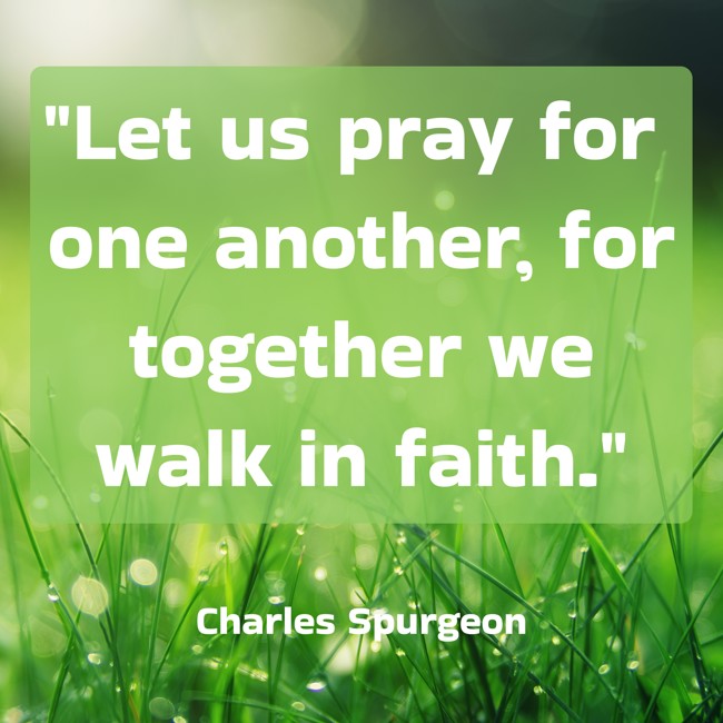 Let us pray for one another, for together we walk in faith. - Charles Spurgeon