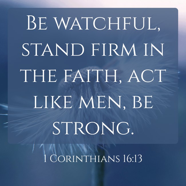 Be watchful, stand firm in the faith, act like men, be strong. - 1 Corinthians 16:13