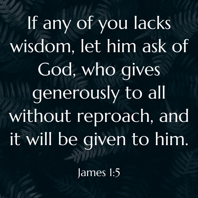 If any of you lacks wisdom, let him ask of God, who gives generously to all without reproach, and it will be given to him. - James 1:5