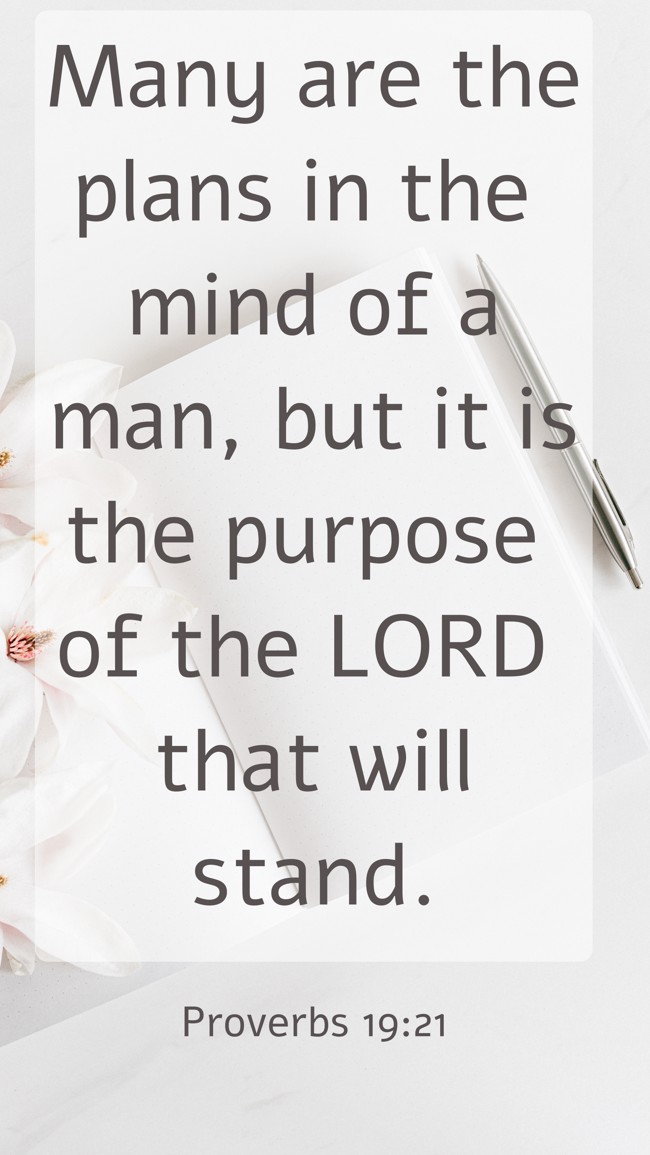 Many are the plans in the mind of a man, but it is the purpose of the LORD that will stand. - Proverbs 19:21