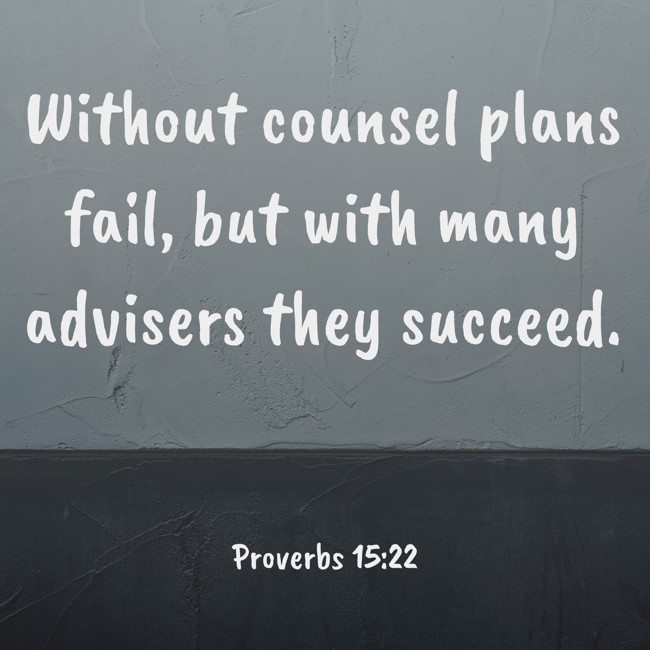 Without counsel plans fail, but with many advisers they succeed. - Proverbs 15:22
