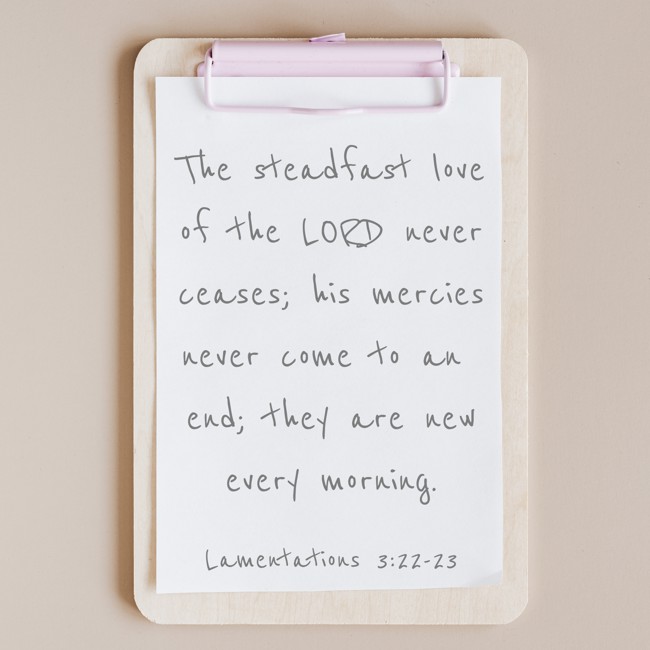 The steadfast love of the LORD never ceases; his mercies never come to an end; they are new every morning. - Lamentations 3:22-23