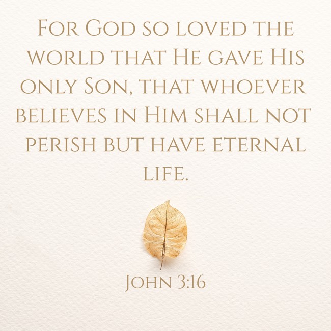For God so loved the world that He gave His only Son, that whoever believes in Him shall not perish but have eternal life. - John 3:16