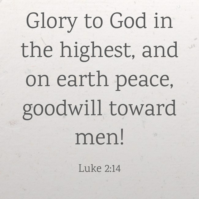 Glory to God in the highest, and on earth peace, goodwill toward men! - Luke 2:14