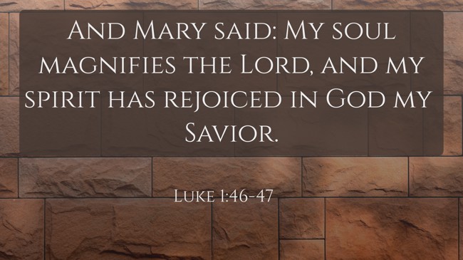 And Mary said: My soul magnifies the Lord, and my spirit has rejoiced in God my Savior. - Luke 1:46-47