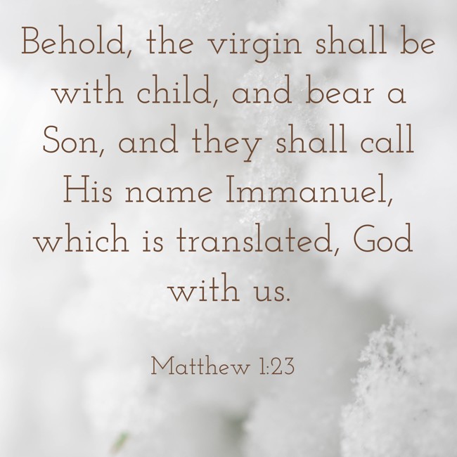 Behold, the virgin shall be with child, and bear a Son, and they shall call His name Immanuel, which is translated, God with us. - Matthew 1:23