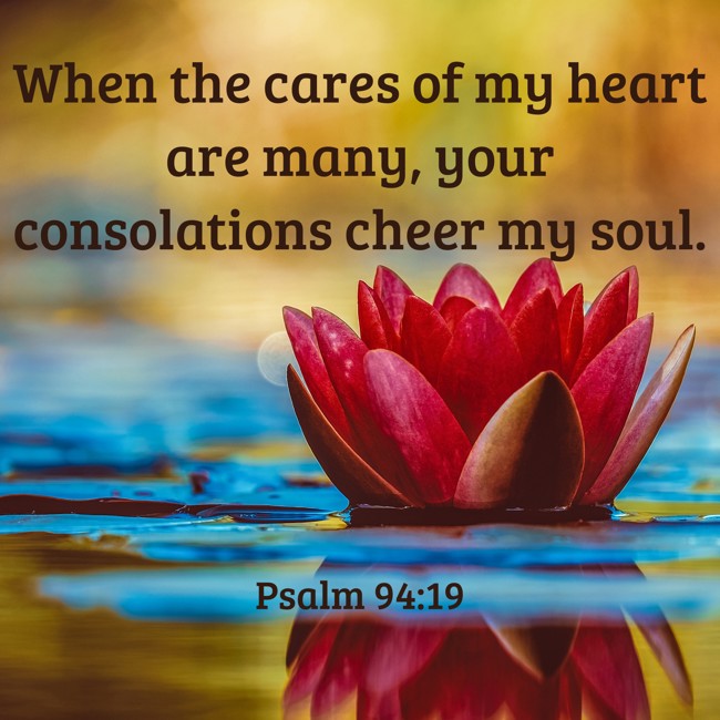 When the cares of my heart are many, your consolations cheer my soul. - Psalm 94:19