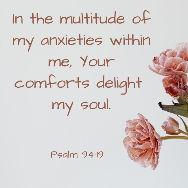 In the multitude of my anxieties within me, Your comforts delight my soul. - Psalm 94:19