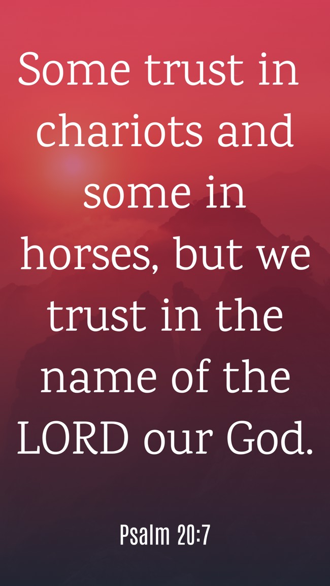 Some trust in chariots and some in horses, but we trust in the name of the LORD our God. - Psalm 20:7