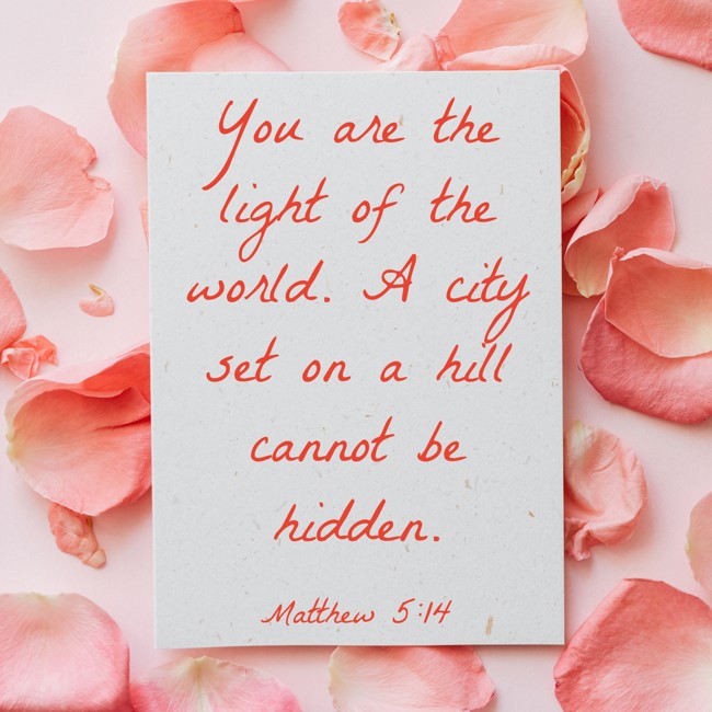 You are the light of the world. A city set on a hill cannot be hidden. - Matthew 5:14