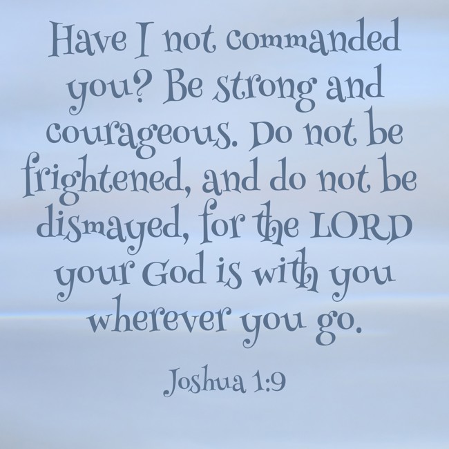 Have I not commanded you? Be strong and courageous. Do not be frightened, and do not be dismayed, for the LORD your God is with you wherever you go. - Joshua 1:9