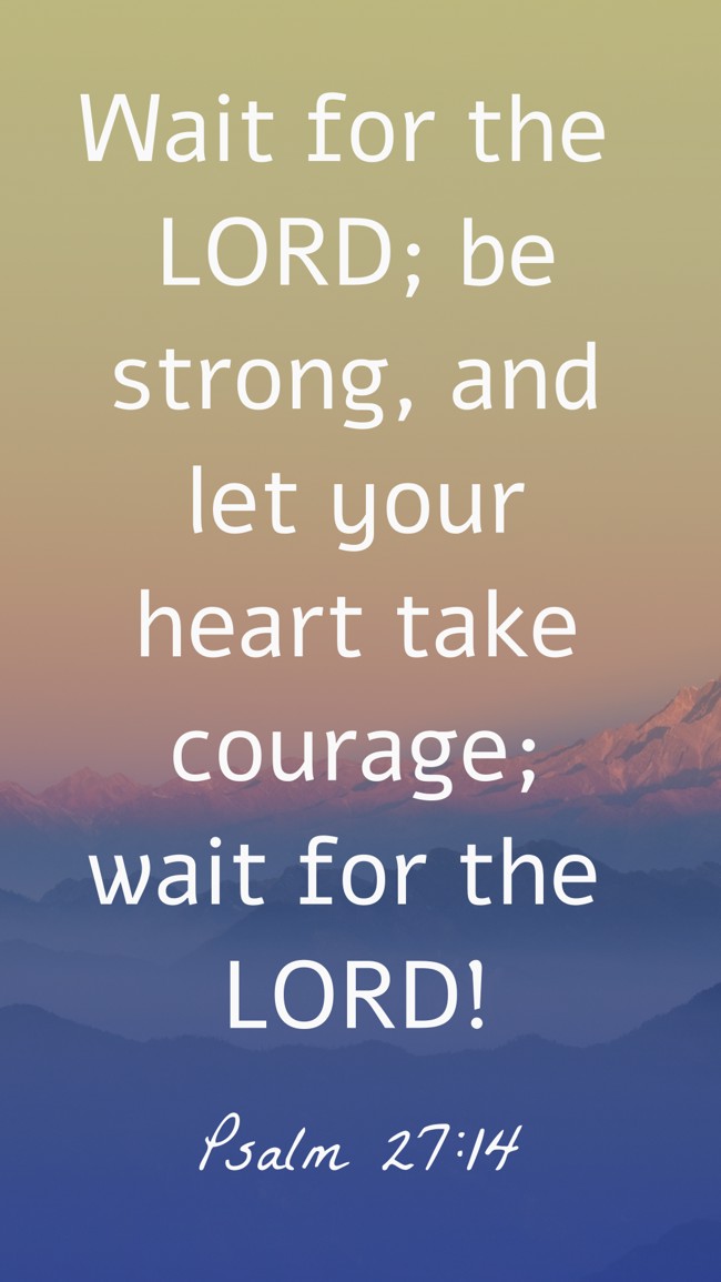 Wait for the LORD; be strong, and let your heart take courage; wait for the LORD! - Psalm 27:14