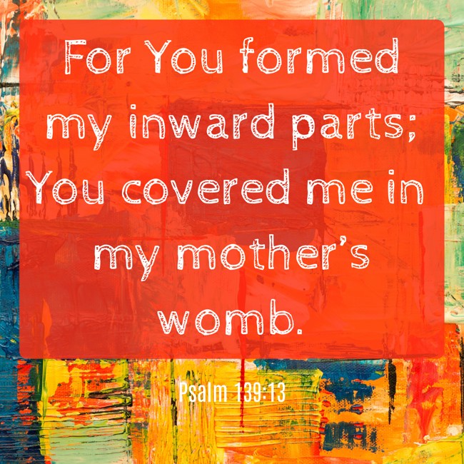 For You formed my inward parts; You covered me in my mother’s womb. - Psalm 139:13