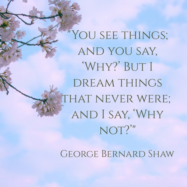 You see things; and you say, ‘Why?’ But I dream things that never were; and I say, ‘Why not?’
- George Bernard Shaw