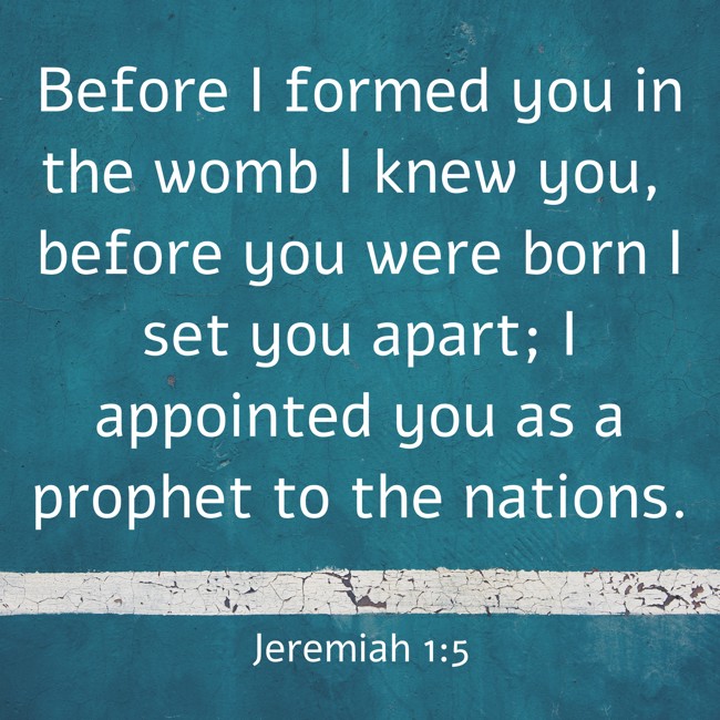 Before I formed you in the womb I knew you, before you were born I set you apart; I appointed you as a prophet to the nations. - Jeremiah 1:5
