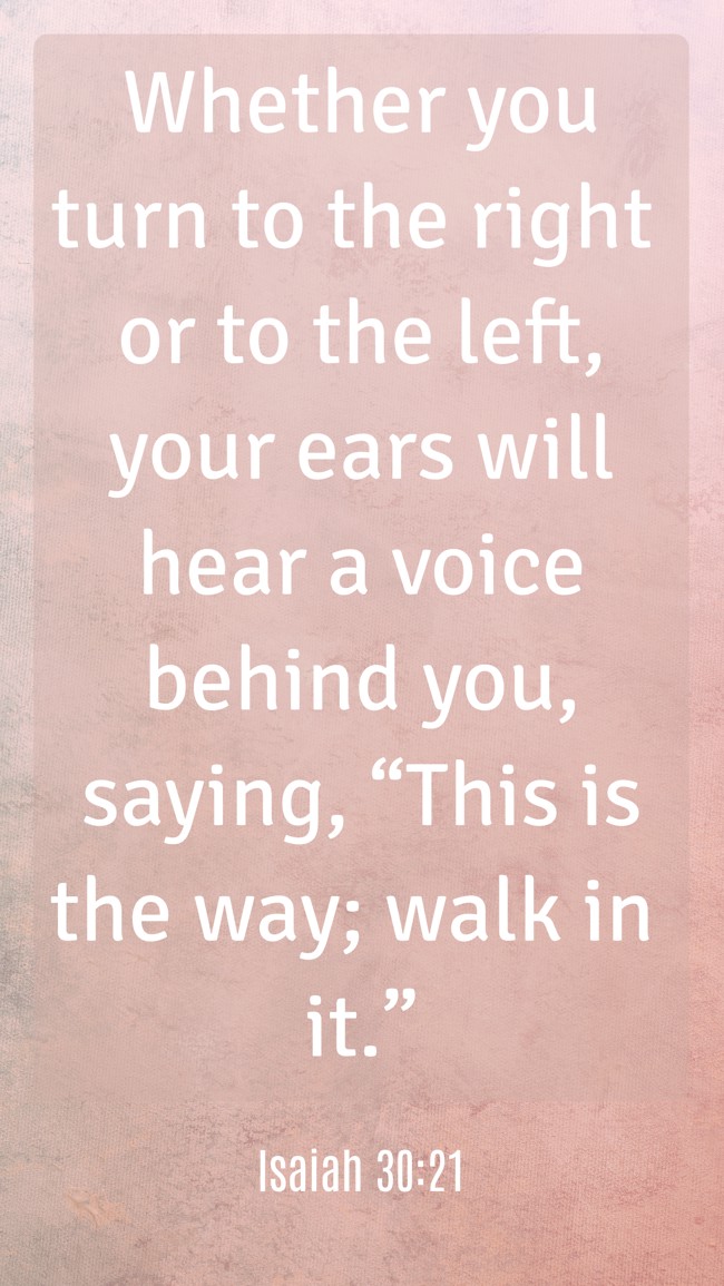 Whether you turn to the right or to the left, your ears will hear a voice behind you, saying, “This is the way; walk in it.” - Isaiah 30:21