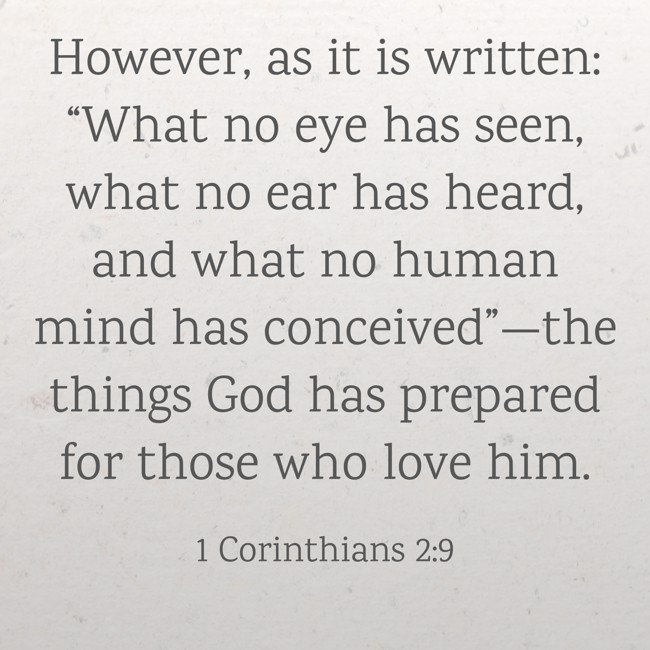 However, as it is written: “What no eye has seen, what no ear has heard, and what no human mind has conceived”—the things God has prepared for those who love him. - 1 Corinthians 2:9