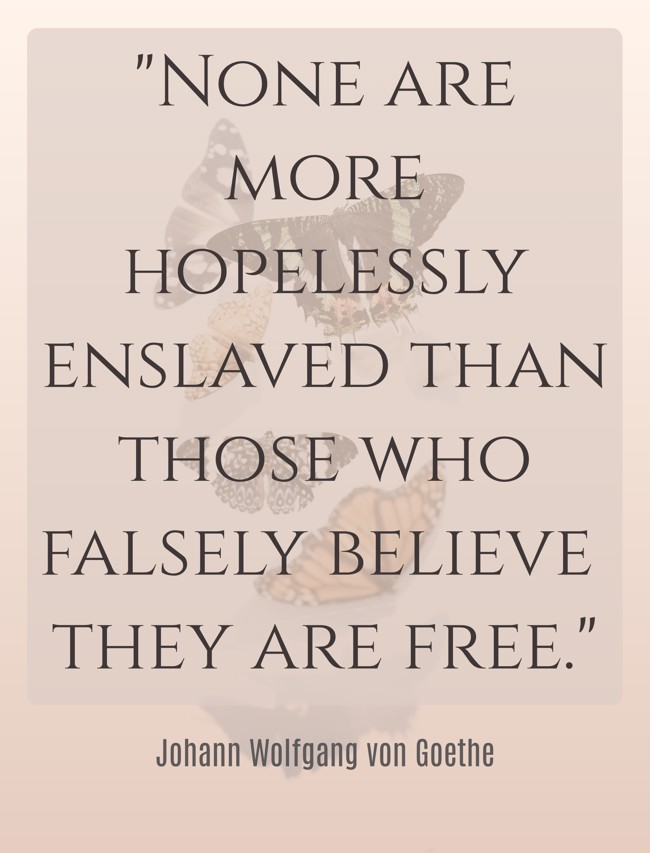 None are more hopelessly enslaved than those who falsely believe they are free. - Johann Wolfgang von Goethe