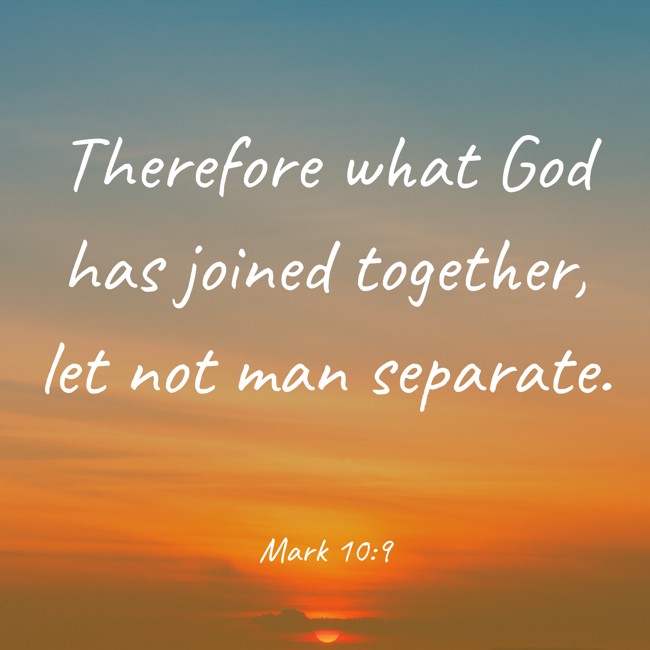 Therefore what God has joined together, let not man separate. - Mark 10:9