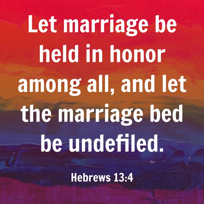 Let marriage be held in honor among all, and let the marriage bed be undefiled. - Hebrews 13:4