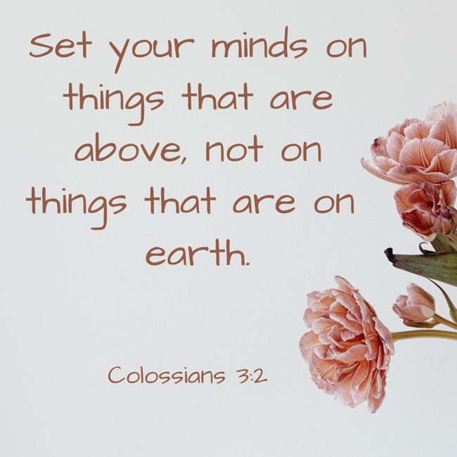 Set your minds on things that are above, not on things that are on earth. - Colossians 3:2