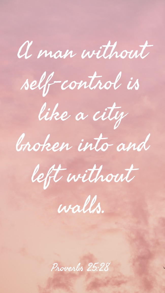 A man without self-control is like a city broken into and left without walls. - Proverbs 25:28