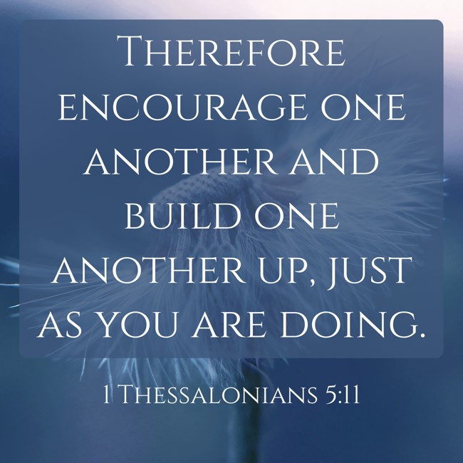 Therefore encourage one another and build one another up, just as you are doing. - 1 Thessalonians 5:11