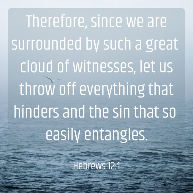Therefore, since we are surrounded by such a great cloud of witnesses, let us throw off everything that hinders and the sin that so easily entangles. - Hebrews 12:1