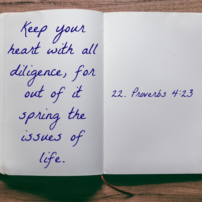 Keep your heart with all diligence, for out of it spring the issues of life. - 22. Proverbs 4:23