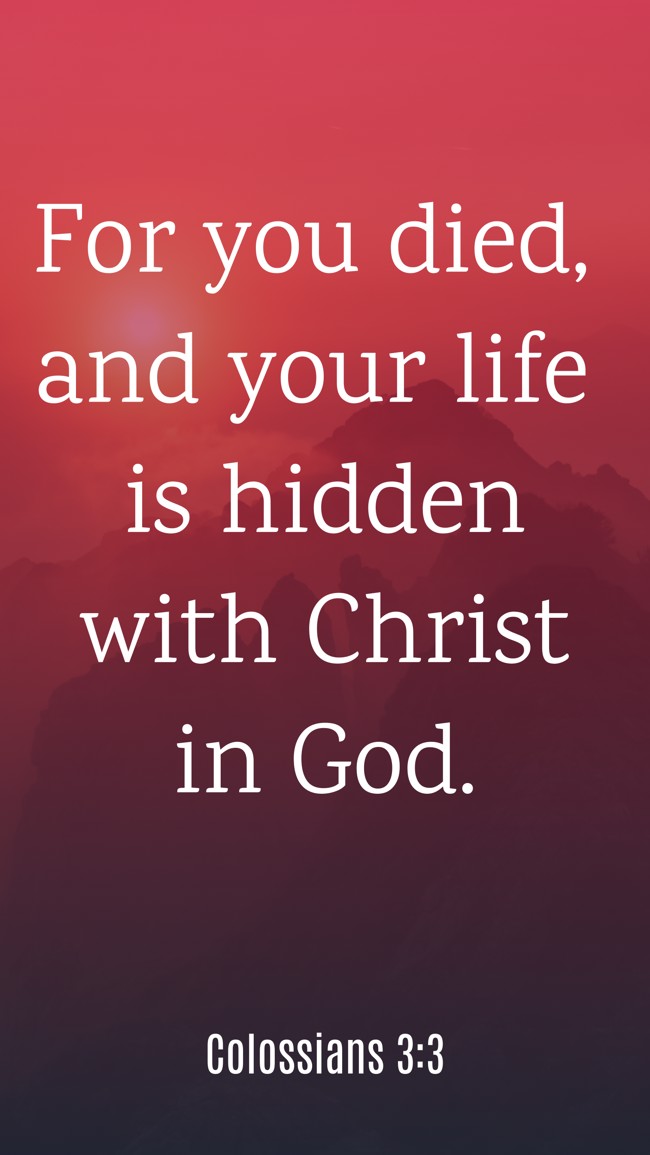 For you died, and your life is hidden with Christ in God. - Colossians 3:3