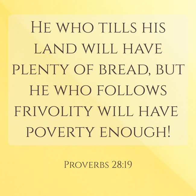  He who tills his land will have plenty of bread, but he who follows frivolity will have poverty enough!   - Proverbs 28:19 